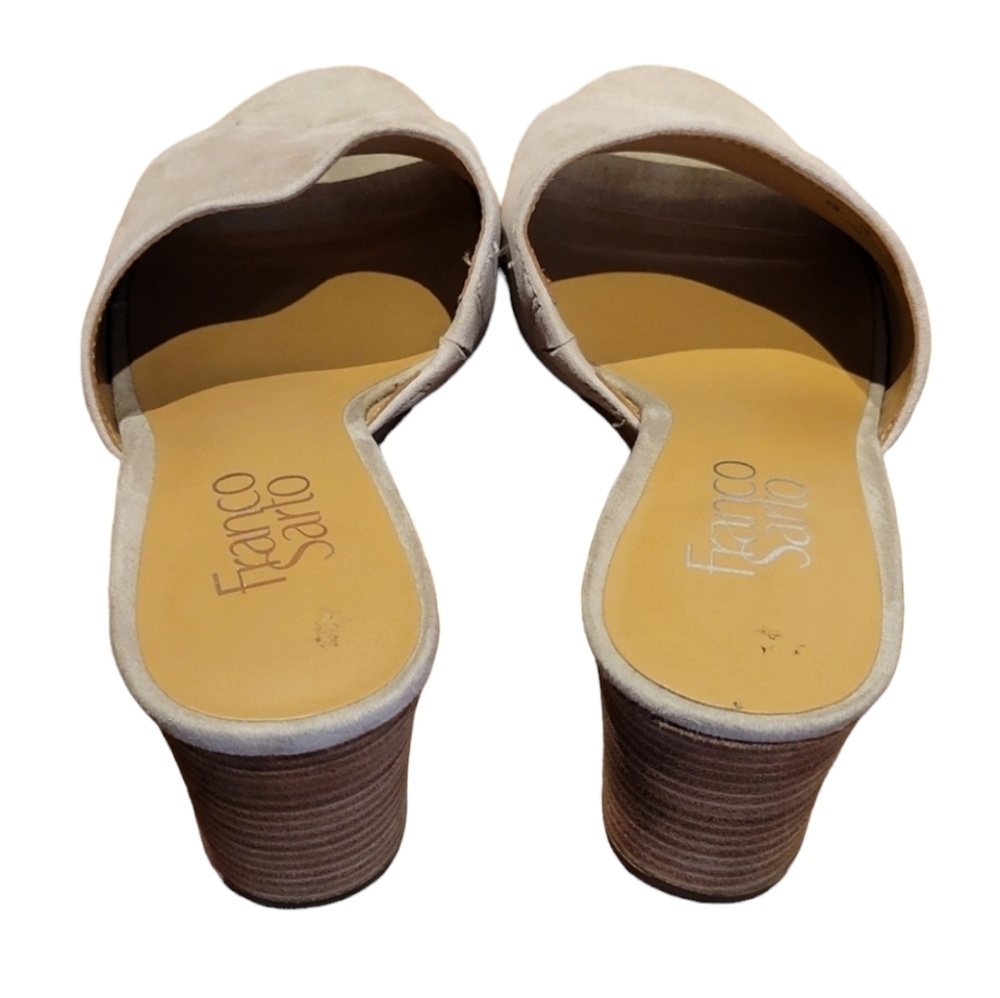 Franco Sarto 3in open toe, open heel leather beige, tan heeled sandles Size 8 - Picture 5 of 6